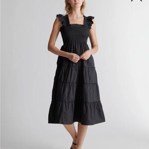 Quince Black Ruffle Midi Dress